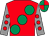 Red, large emerald green spots, grey sleeves, red spots, emerald green and red quartered cap