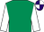 Emerald green, white sleeves, purple and white quartered cap