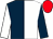 Dark blue and white (halved), sleeves reversed, red cap