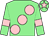 Light green, large pink spots, pink armlet, pink star on cap
