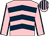 Pink & dark blue chevrons, pink sleeves, dark blue seams, striped cap