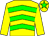 yellow, green chevrons, yellow sleeves, green star on cap