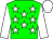 green, white stars, white sleeves and cap