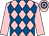 Pink, royal blue diamonds, pink sleeves, hooped cap