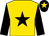 gold, black star, black sleeves, black cap, gold star