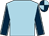 Light blue, dark blue sleeves, light blue seams, quartered cap