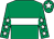 Emerald green, white hoop, emerald green sleeves, white stars, emerald green cap, white star