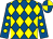 Royal blue and yellow diamonds, royal blue sleeves, yellow spots, quartered cap