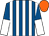 Royal blue and white stripes, halved sleeves, orange cap