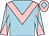 Light blue, pink chevron, diabolo on sleeves, pink cap, light blue diamond