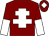 Maroon, white cross of lorraine, halved sleeves and diamond on cap