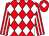 Red and white diamonds, striped sleeves, red cap, white diamond