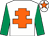 White, orange cross of lorraine, emerald green sleeves, white cap, orange star