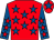 Red, royal blue stars, royal blue sleeves, red stars, red cap, royal blue star