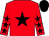 Red, black star, black stars on sleeves, black cap