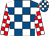 Royal blue and white check, red and white check sleeves