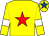 Yellow, red star, yellow sleeves, white armlets, yellow cap, royal blue star