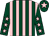 Dark green and pink stripes, dark green sleeves, pink stars, dark green cap, pink star