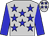 Silver, blue stars, blue sleeves and stars on silver cap