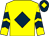 Yellow, dark blue diamond, chevrons on sleeves, dark blue cap, yellow diamond