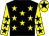 Black, yellow stars, yellow sleeves, black stars, yellow cap, black star