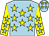 light blue, yellow stars, light blue stars on yellow sleeves,