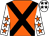 Orange, black cross sashes, white sleeves with orange stars, white cap with black stars