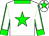 White, green star and collar, white sleeves, green seams and cuffs, white cap, green star