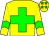 Yellow, green cross, yellow arms, green chevron, yellow cap, green stars