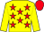 yellow, red stars, yellow sleeves, red cap