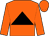 Orange body, black triangle, orange arms, orange cap
