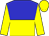 blue and yellow halved horizontally, yellow sleeves and cap
