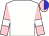 White, pink sleeves, white armband, pink and blue halved cap