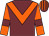 Garnet body, orange chevron, orange arms, garnet armlets, garnet cap, orange striped