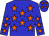 Blue body, orange stars, blue arms, orange stars, blue cap, orange stars