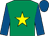 Emerald green, yellow star, royal blue sleeves and cap