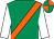 Emerald green, orange sash, white sleeves, emerald green and orange quartered cap