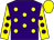 purple, yellow spots, yellow sleeves, purple spots, yellow cap