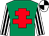 Emerald green, red cross of lorraine, white and black striped sleeves, quartered cap