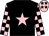Black, pink star, pink and black check sleeves, pink cap, black stars