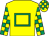 Yellow, emerald green hollow box, checked sleeves and cap