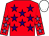 Red body, purple stars, red arms, mauve stars, white cap