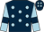 Dark blue, light blue spots, light blue sleeves, dark blue armlets