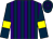 Dark blue and purple stripes, dark blue sleeves, yellow armlets, dark blue and purple hooped cap