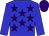 Blue body, purple stars, blue arms, purple cap