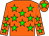 Orange body, big-green stars, orange arms, big-green stars, orange cap, big-green star