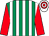 Emerald green and white stripes, red sleeves, white and red hooped cap