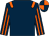 Dark blue, orange epaulets, striped sleeves, quartered cap