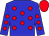 blue, red spots, red cap
