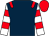 Dark blue, red epaulets, white and red hooped sleeves, red cap